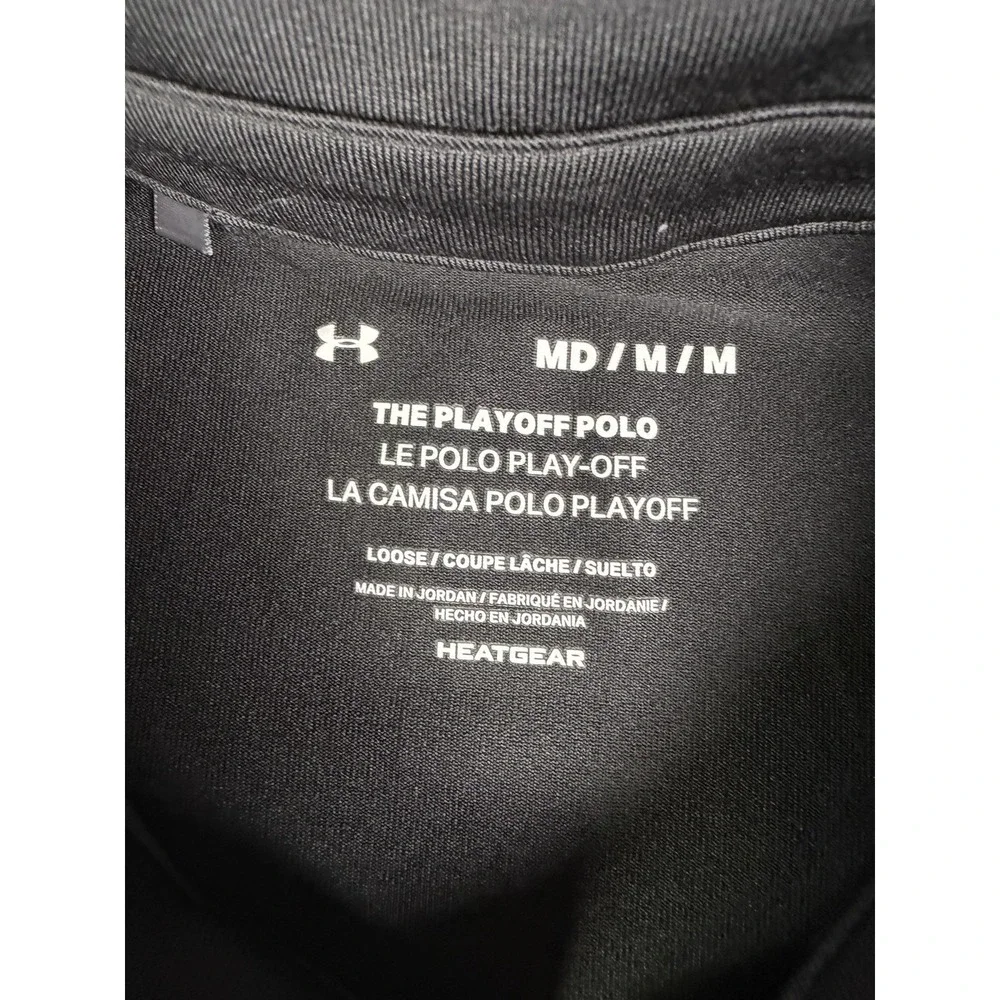 Under Armour Playoff Polo Men M Black Green Colorblock Loose HeatGear Golf Shirt